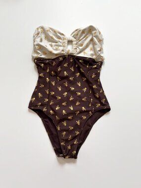 Shay Todd Brown, White and Gold Swim Suit